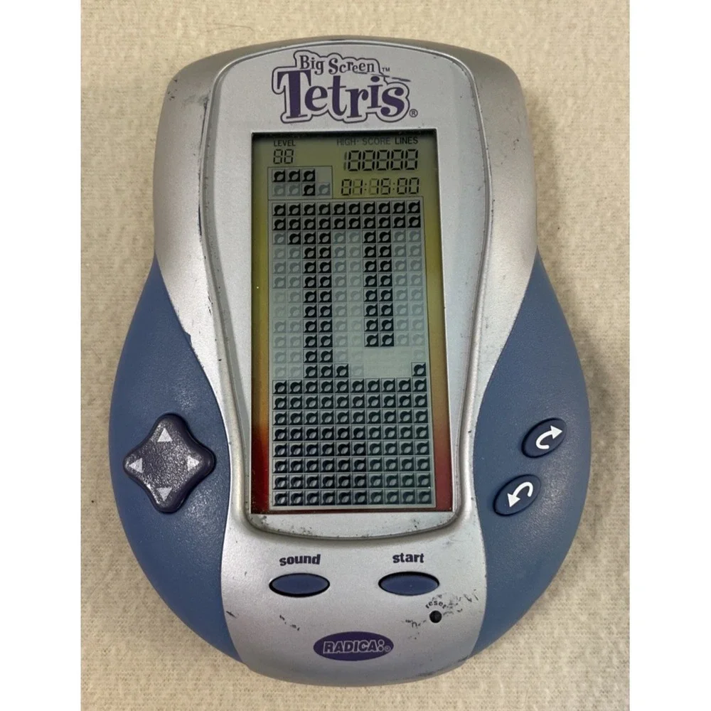 Radica Big Screen Tetris Handheld Electronic Game Blue Silver Vintage Works